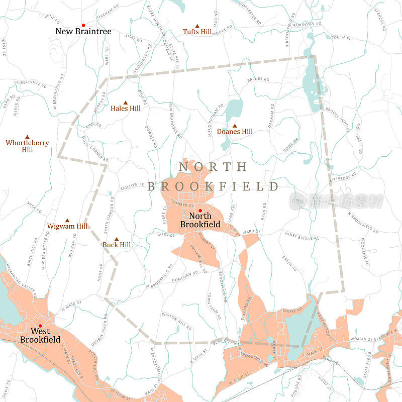 MA Worcester North Brookfield矢量路线图
